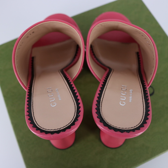 Gucci  37.5 Janaya Logo Studded pink GG Platform Heels Mules E800 - Picture 11 of 14